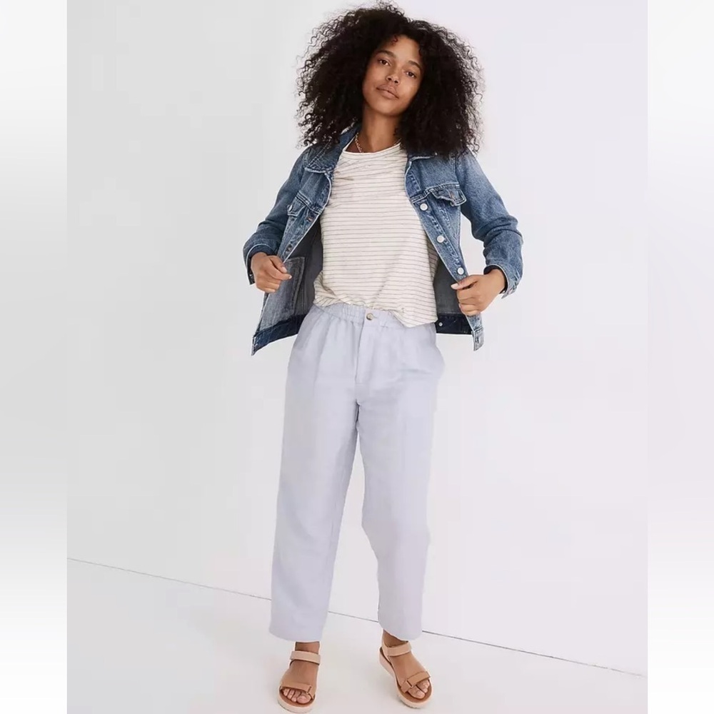 Madewell Linen Blend Track Trousers Pants Craft Blue  Size S Style #MD210
